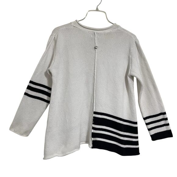 Pure Handknit Cotton Rugby Stripe Sweater White Black Coastal Nautical - Picture 4 of 10